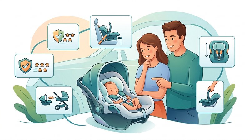 Современное детское автокресло для новорожденных в минималистичном стиле для статьи о выборе в 2026 году